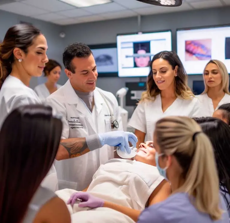 Girl being injected in a training