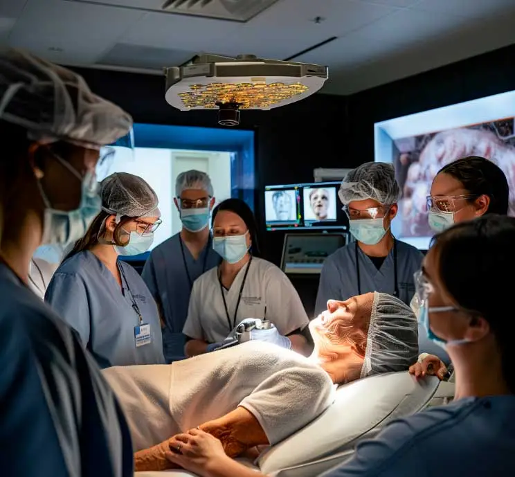 Woman receiving an injection at a conference