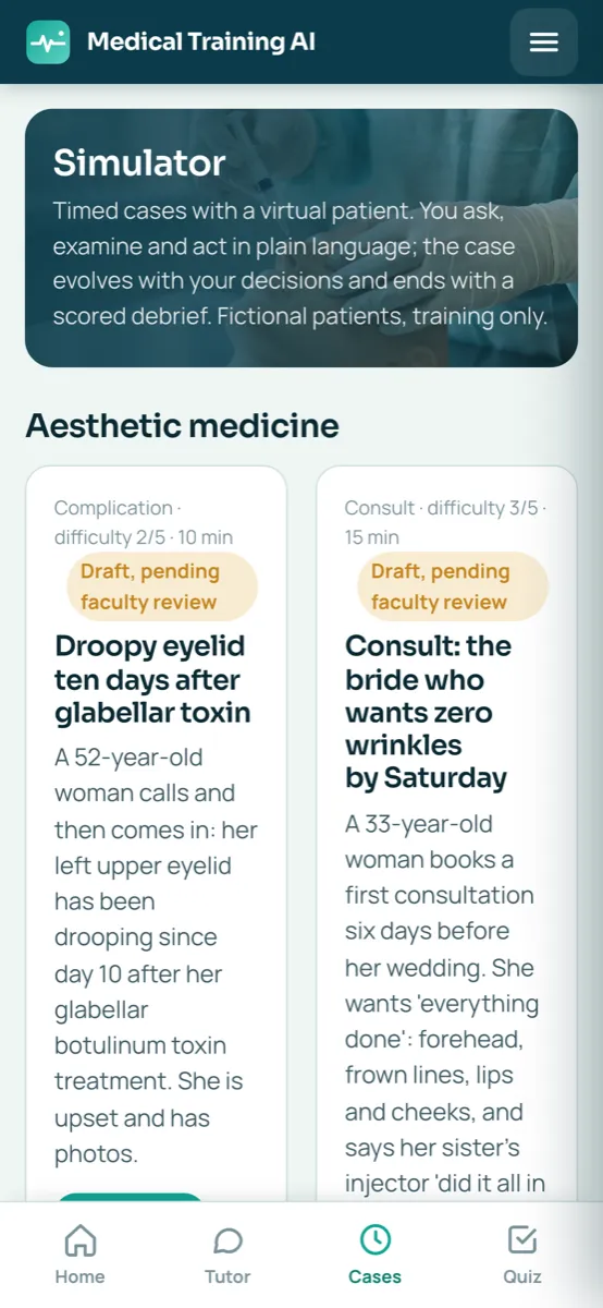 List of simulator cases by specialty