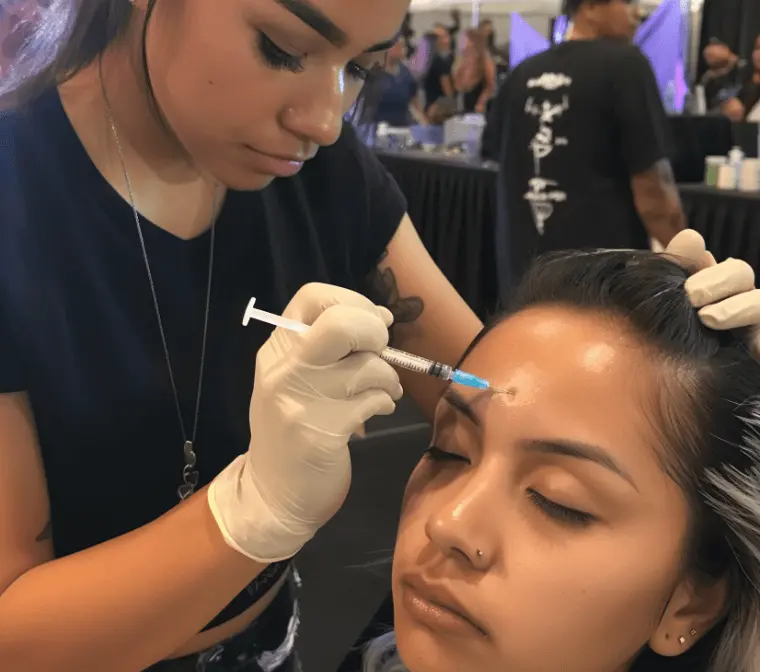 Girl being injected in a training