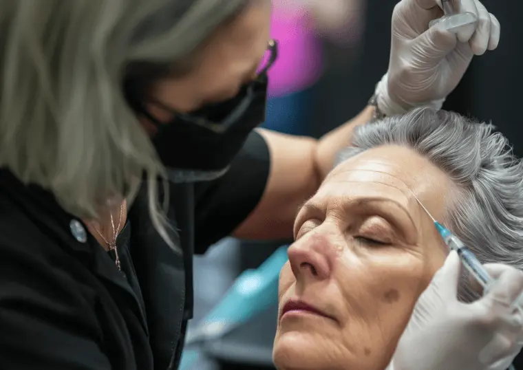 Woman receiving an injection at a conference