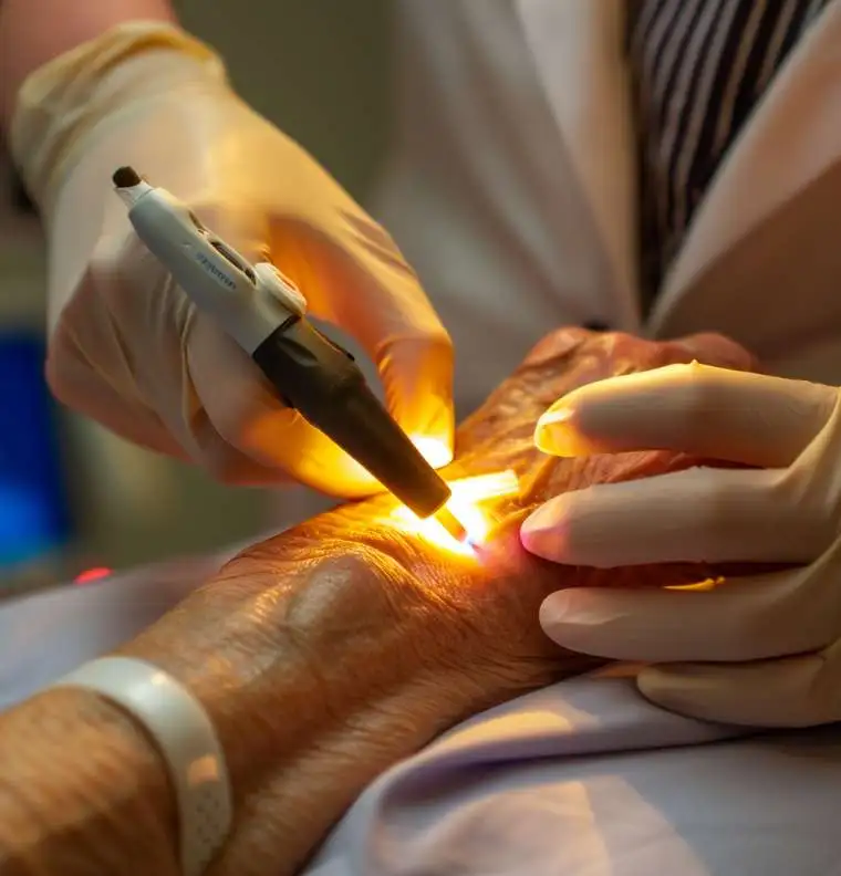 laser applied in hand