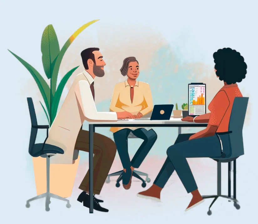 illustration of people talking about safety and risks of the procedure