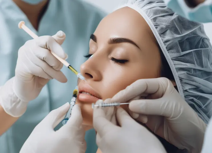 women injecting lips